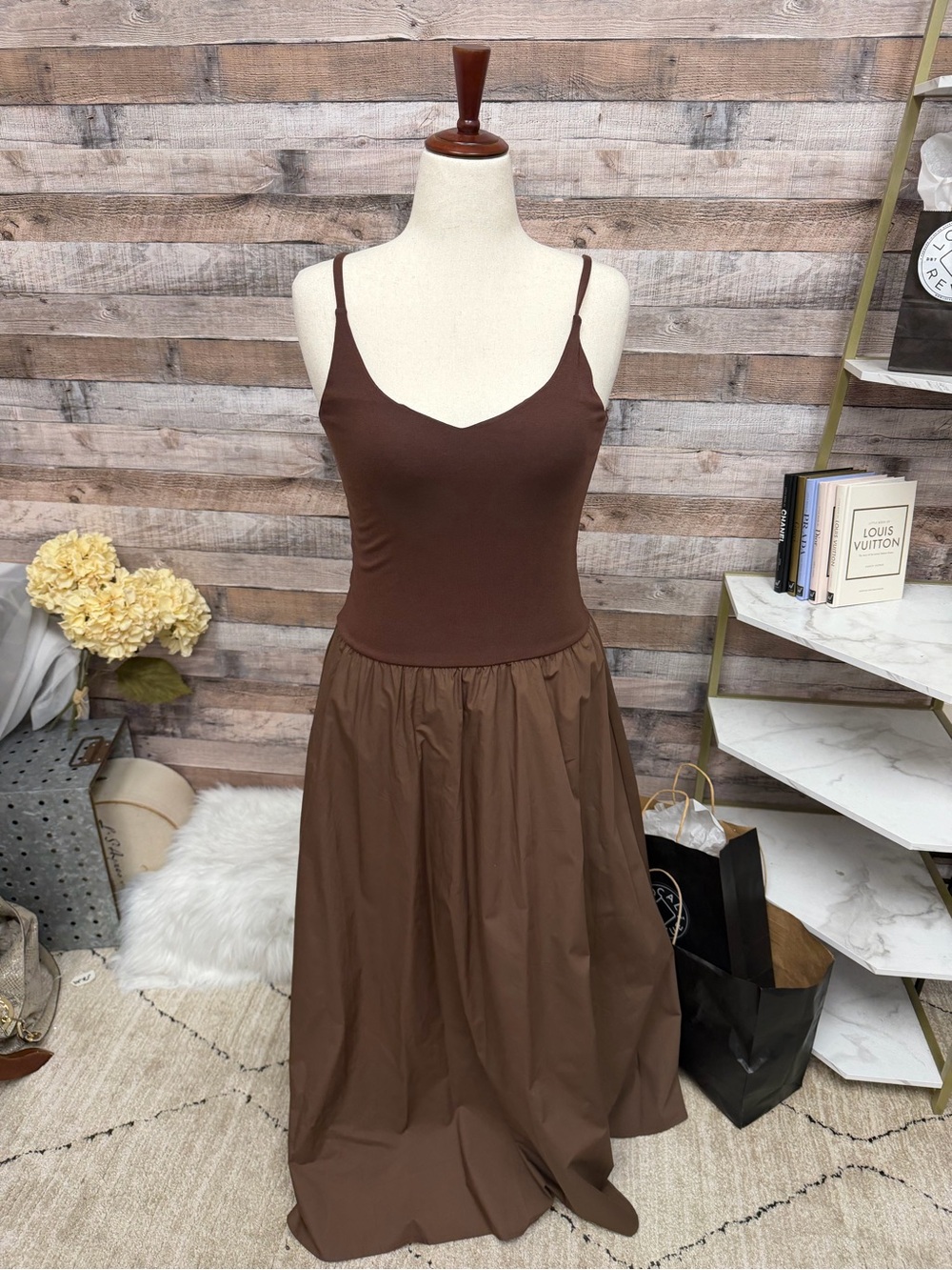 Pixie Market Brown Spaghetti Strap Maxi Dress